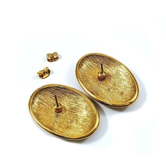 Vintage Napier Oval Beige Enamel Swirl Pierced Earrings - Picture 4 of 8